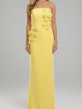 NWT Jovani 46884 Floral Prom Dress with Back Slit Yellow Size 6 and 8